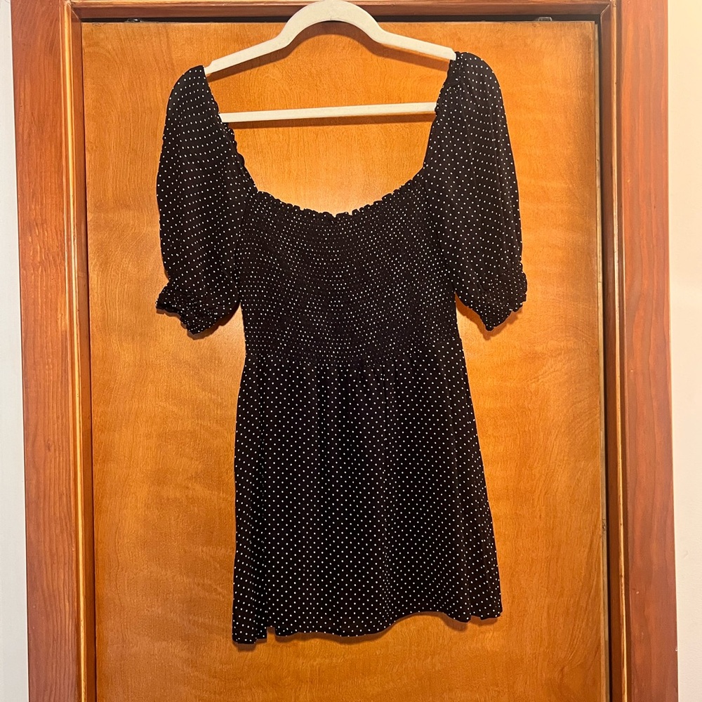 Reformation smocked Polka dot mini dress